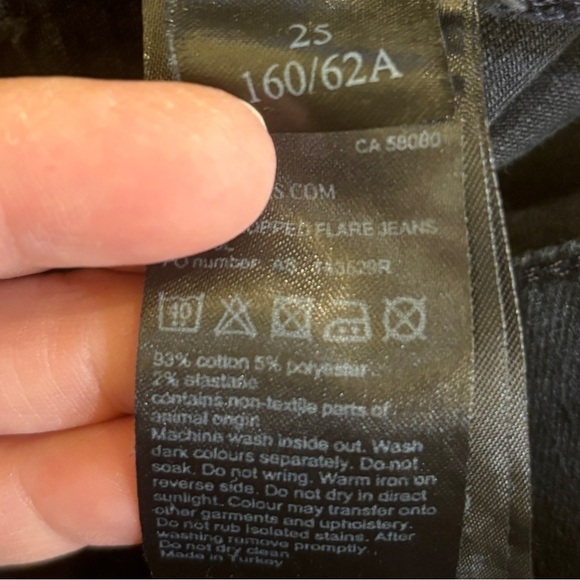 AllSaints 25 Heidi Cropped Flare Women’s Jeans Dark Indigo Blue Raw Hem Stretch - Picture 8 of 10